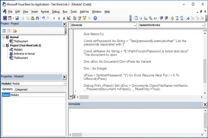 word vba code