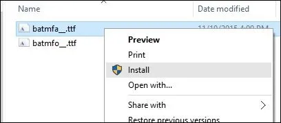 install font file in Windows 10