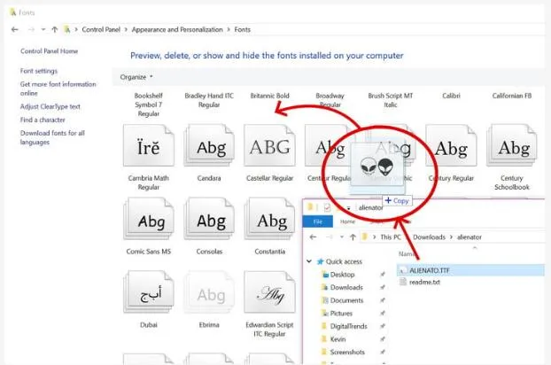 drag font file to Windows 