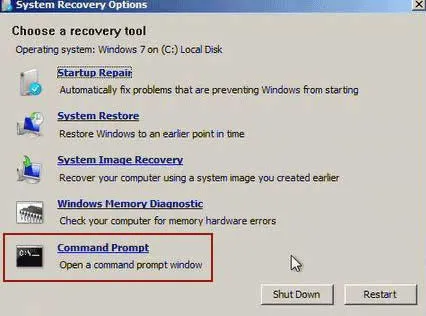system recovery options