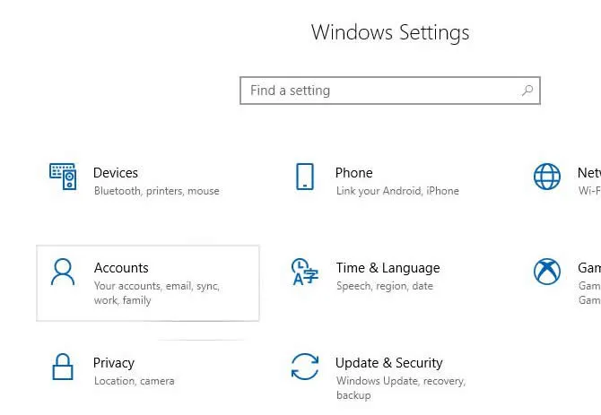 Windows settings