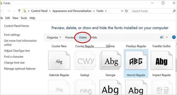 Remove Font in Windows 10