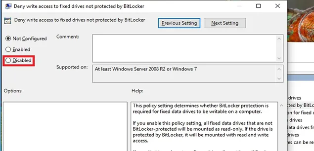 will turn off the BitLocker encryption