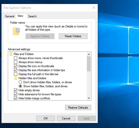 Enable the Hidden Files 