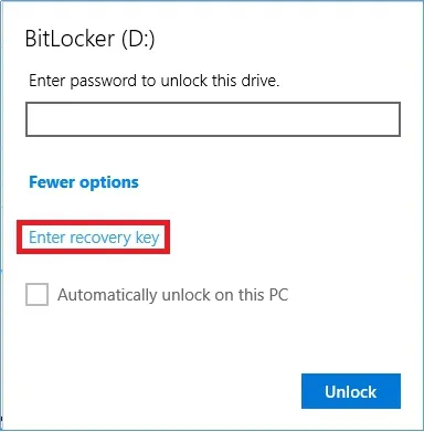 enter recovery key bitlocker