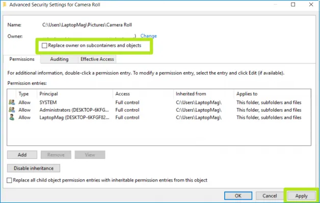 Replace owner on subcontainers and objects. 