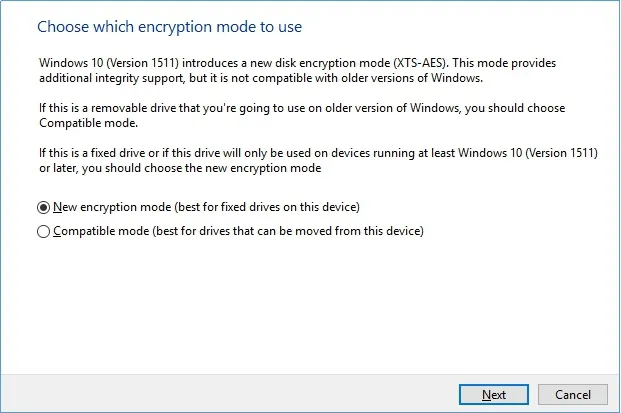 choose a encryption mode