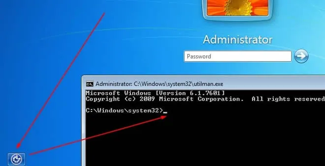start to reset administartor password on Windows 7