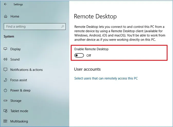 enable remote desktop