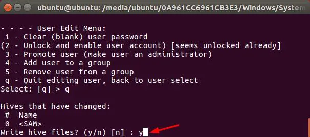 remove local admin password with Ubuntu Disc 