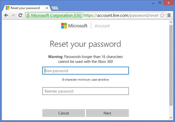 reset password