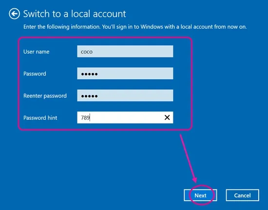 switch to a local account