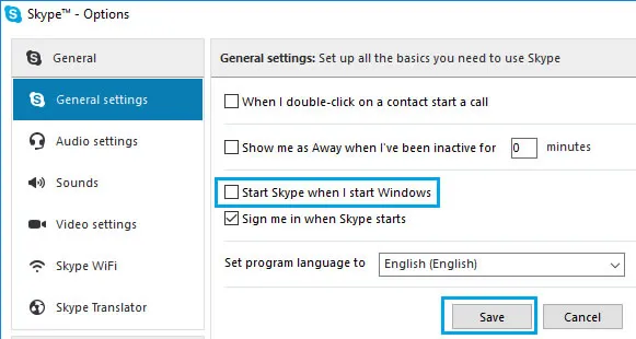 start skype when start windows