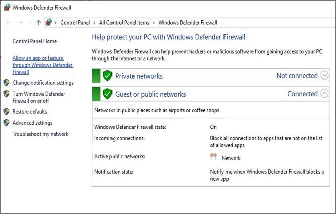 indows Defender Firewall